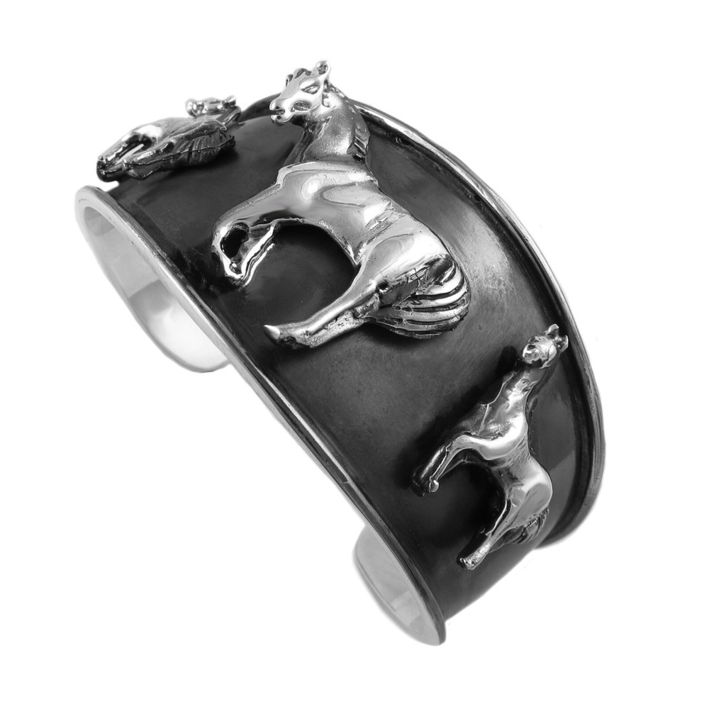 Equestrian Silver Horse Bracelet 925 Sterling Solid Hallmarked Statement Cuff