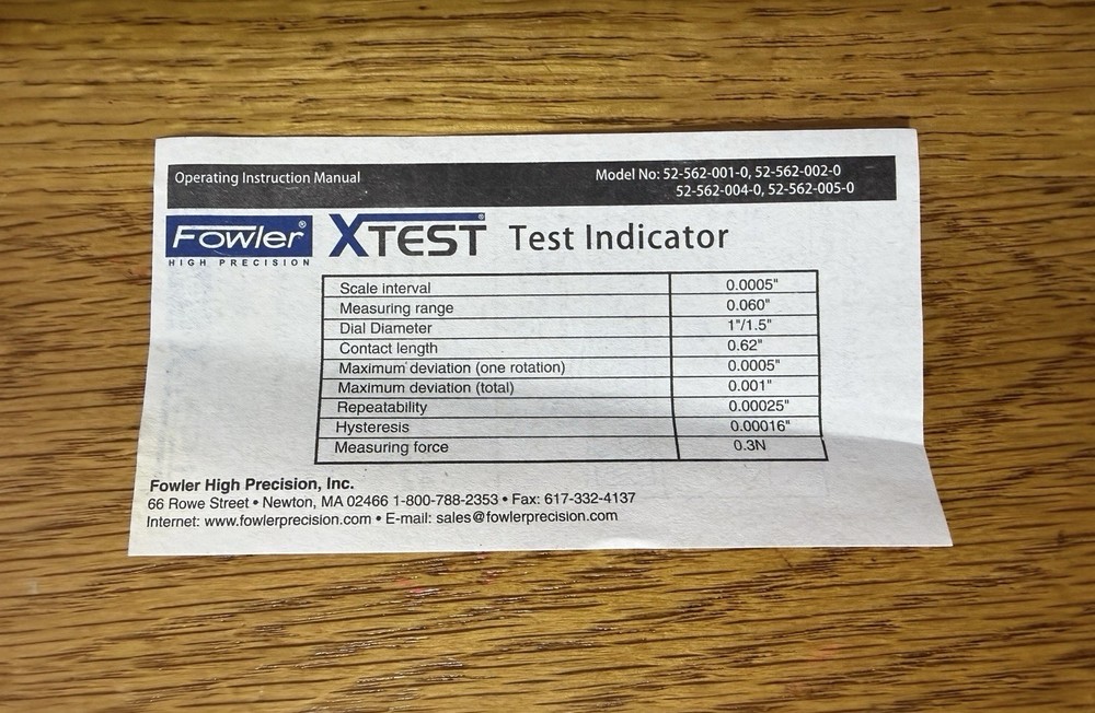 Fowler X-Test Long Range Indicator with 0-0.06" Measuring Range 52-562-001-0