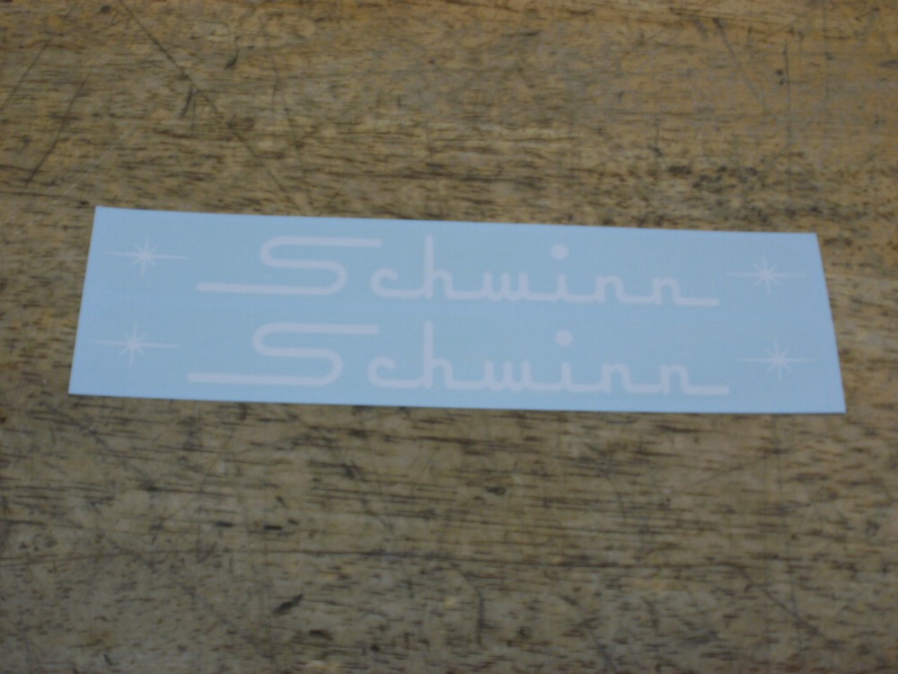 Large Schwinn Straight Script Bicycle White Decal Fastback Breeze Speedster  &
