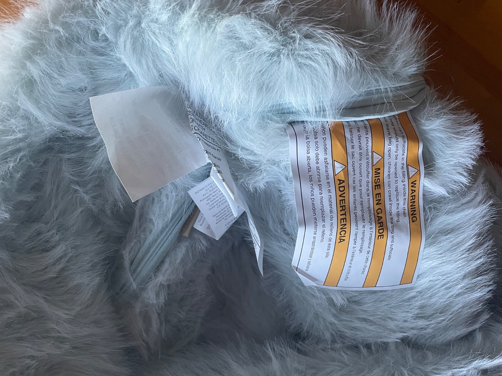 NEW Pottery Barn Faux Fur Porcelain Blue Bean Bag Ottoman Poof Chair Cover Only