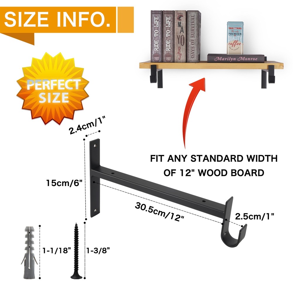 Closet Rod Bracket Shelf Bracket with Hook Black Closet Shelf Bracket with Ro...