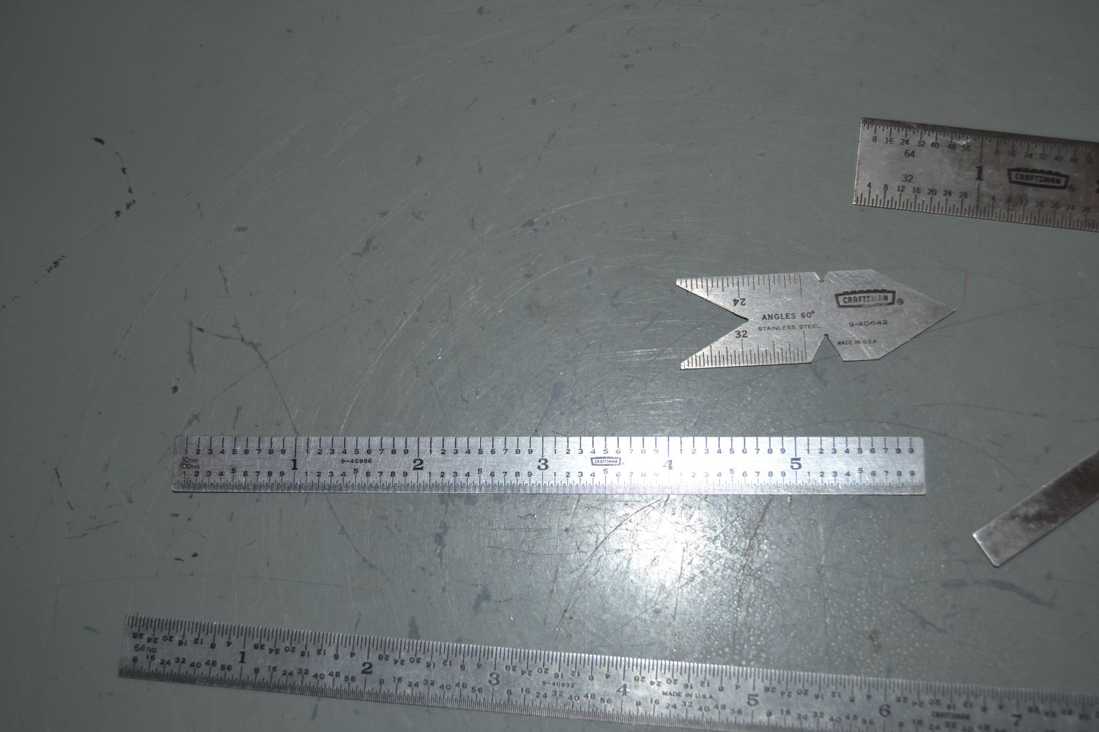 (4) CRAFTSMAN LOT 12" & 6" RULE, PROTRACTOR, ANGLES 60 DEGREE THREAD CENTER GAGE