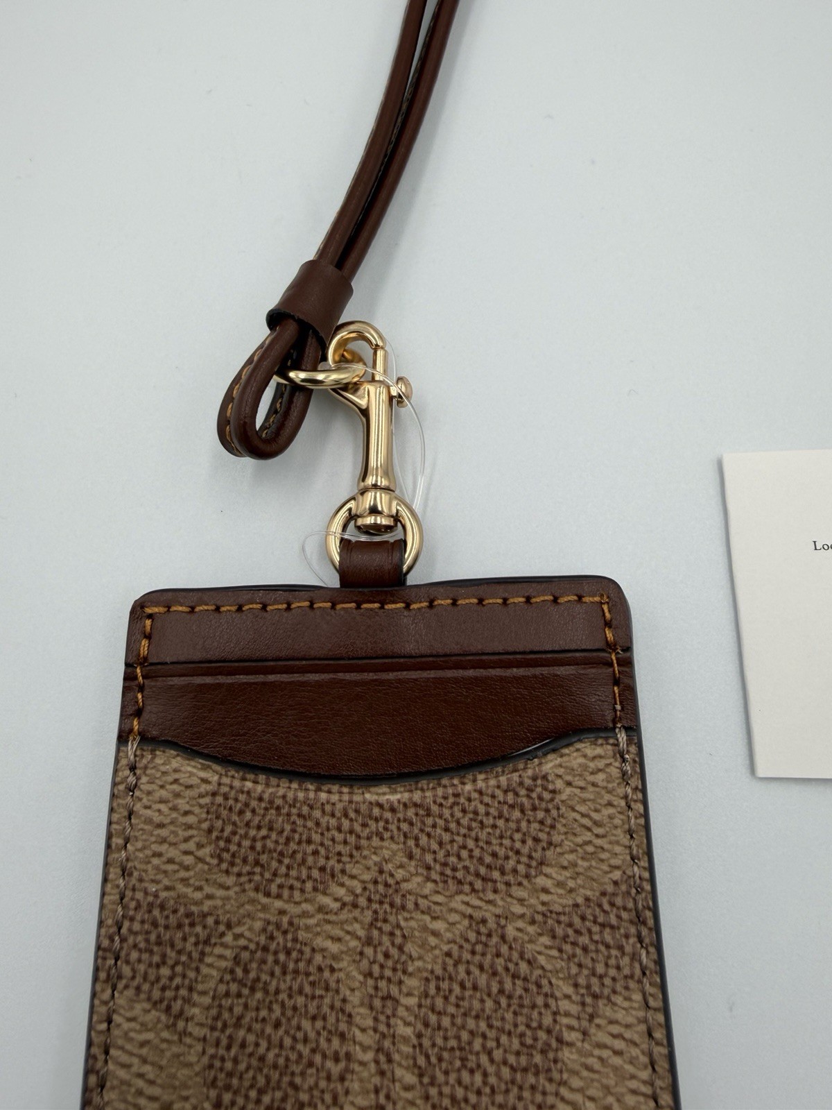 New COACH ID Lanyard Signature Canvas Leather Tan/Brown CZ285