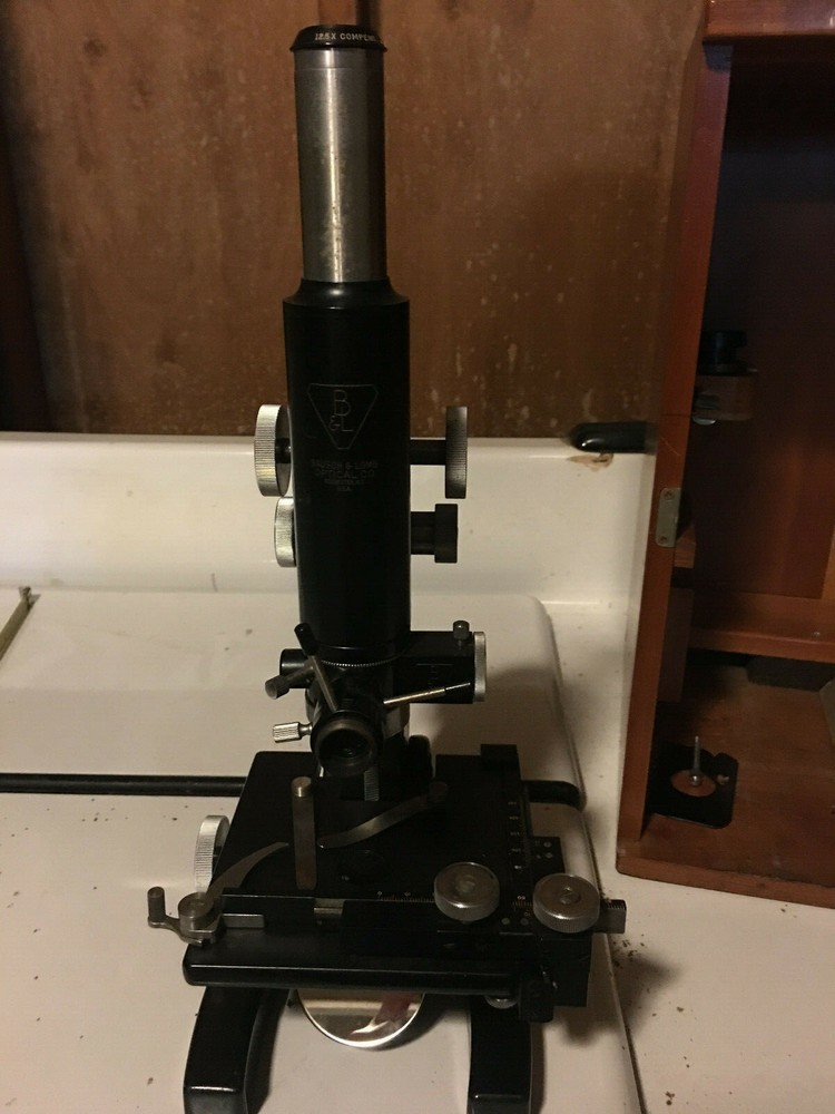 Vintage Bausch & Lomb Microscope w/ Wood Case