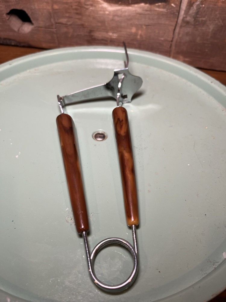 Vintage 50's Marbled Bakelite Handles Meat Serving Fork Pusher Spring Action