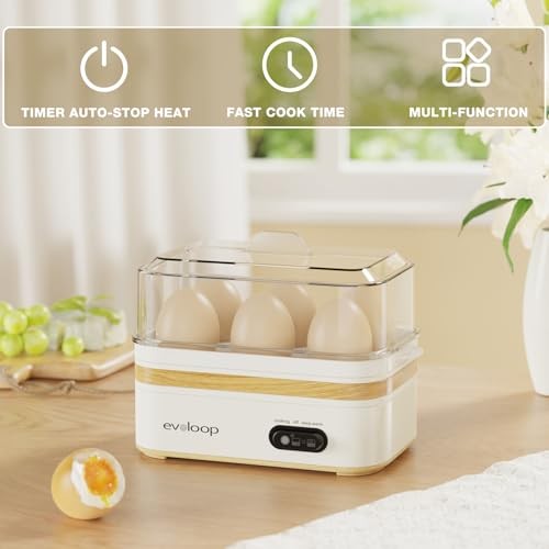 Rapid Egg Cooker Electric 6 Eggs Capacity, Soft, Medium, Hard Boiled, white