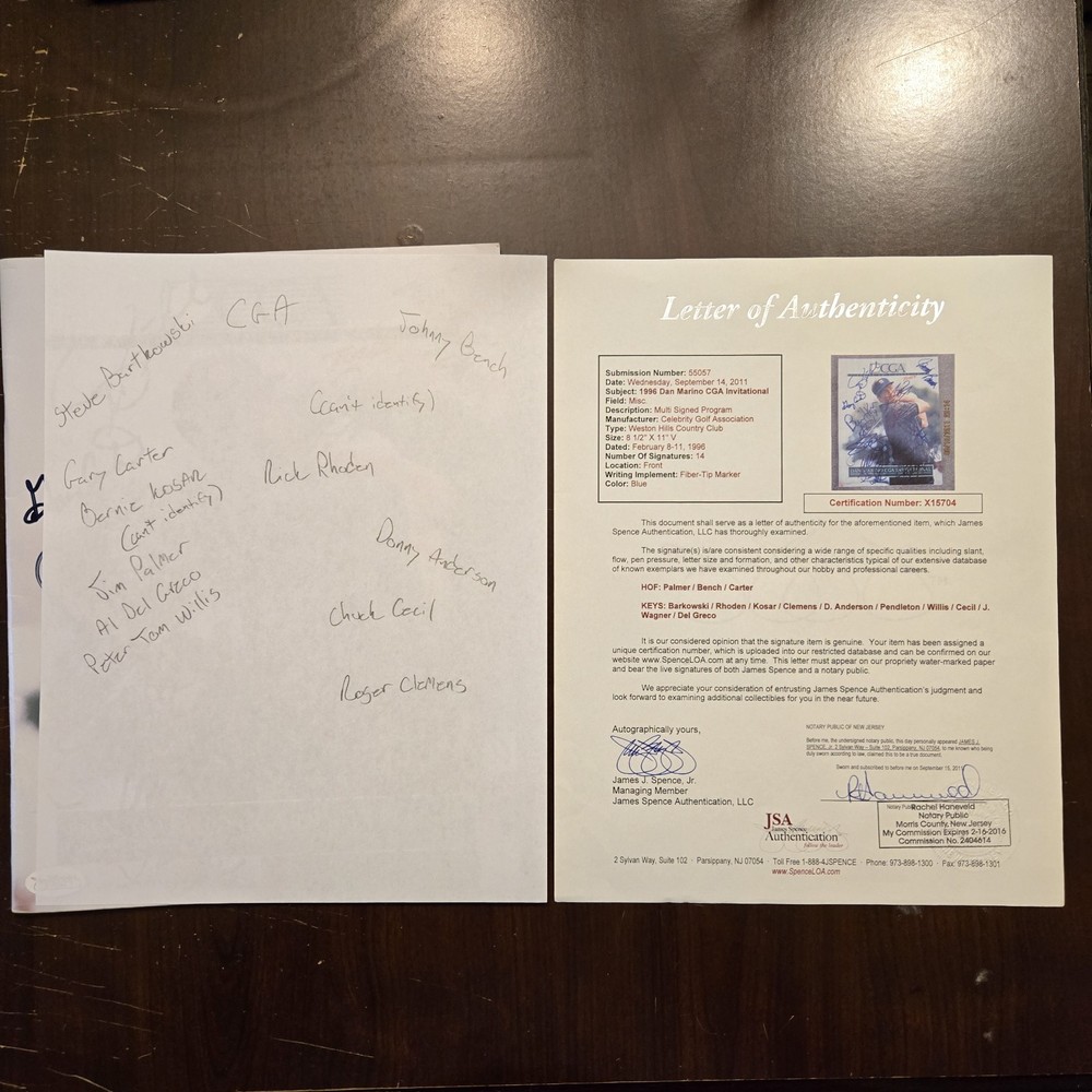 Johnny Bench Gary Carter Jim Palmer w/ Others Multi Signed Program JSA Certified