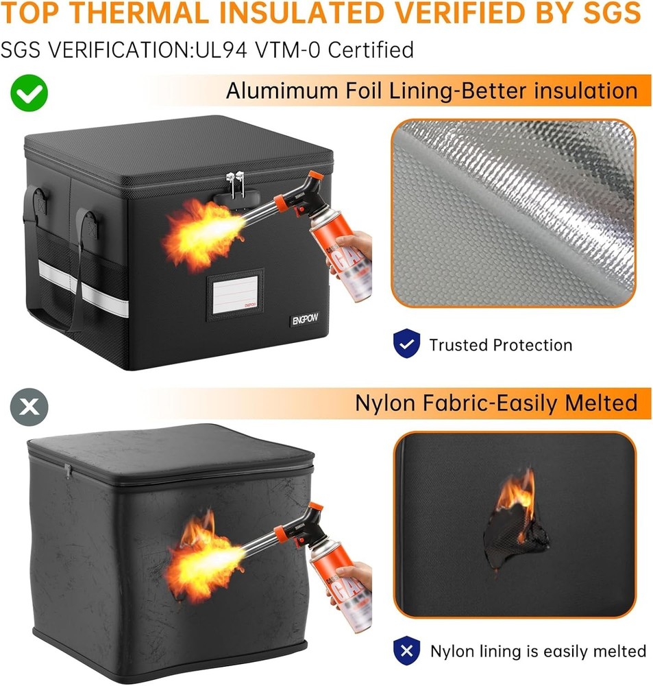 5200°F Fireproof Document Box with Lock - Portable & Water-Resistant Storage