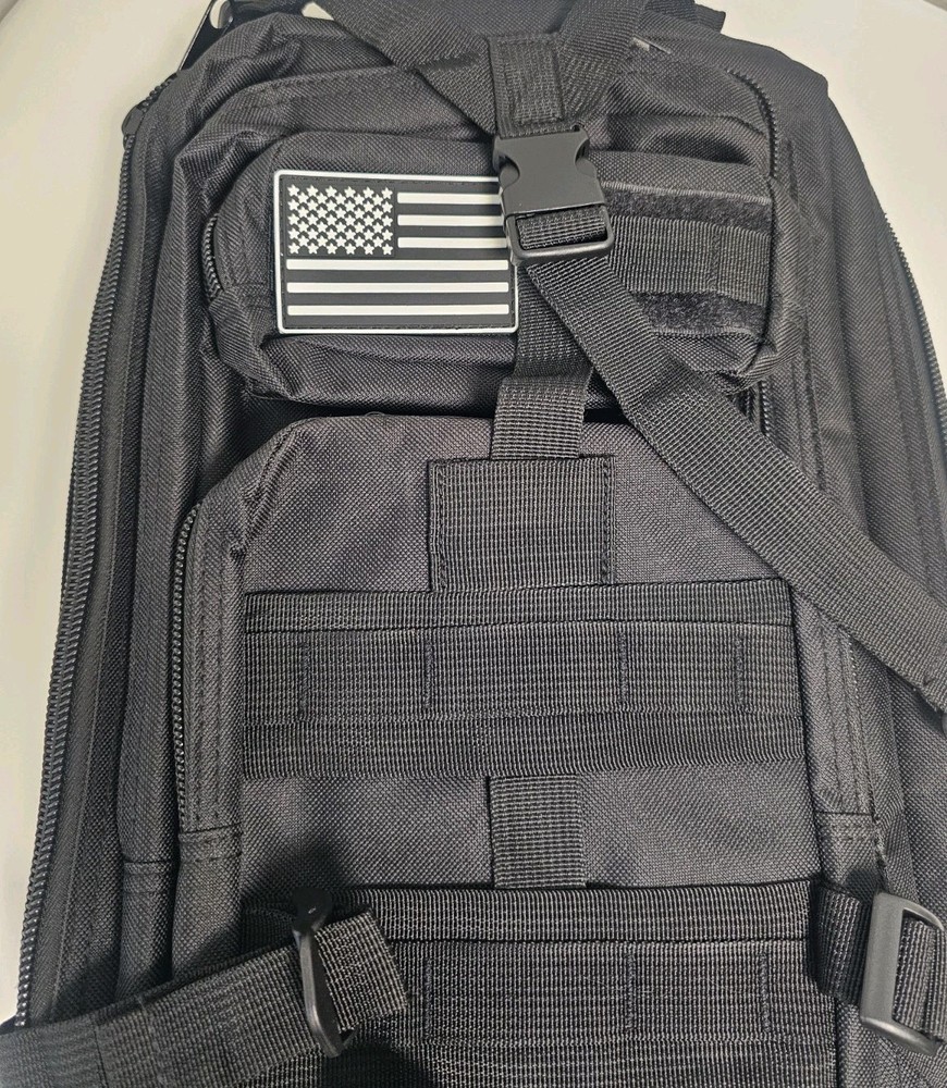 Evatac Military Tactical Gear Assault Backpack Black Removable Flag Patch