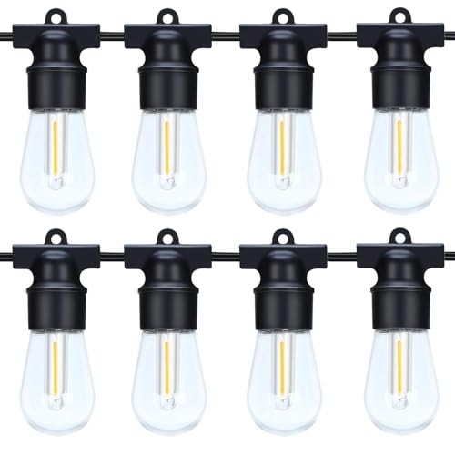 49FT LED Outdoor String Lights with S14 Shatterproof Plastic Bulbs 49 ft White