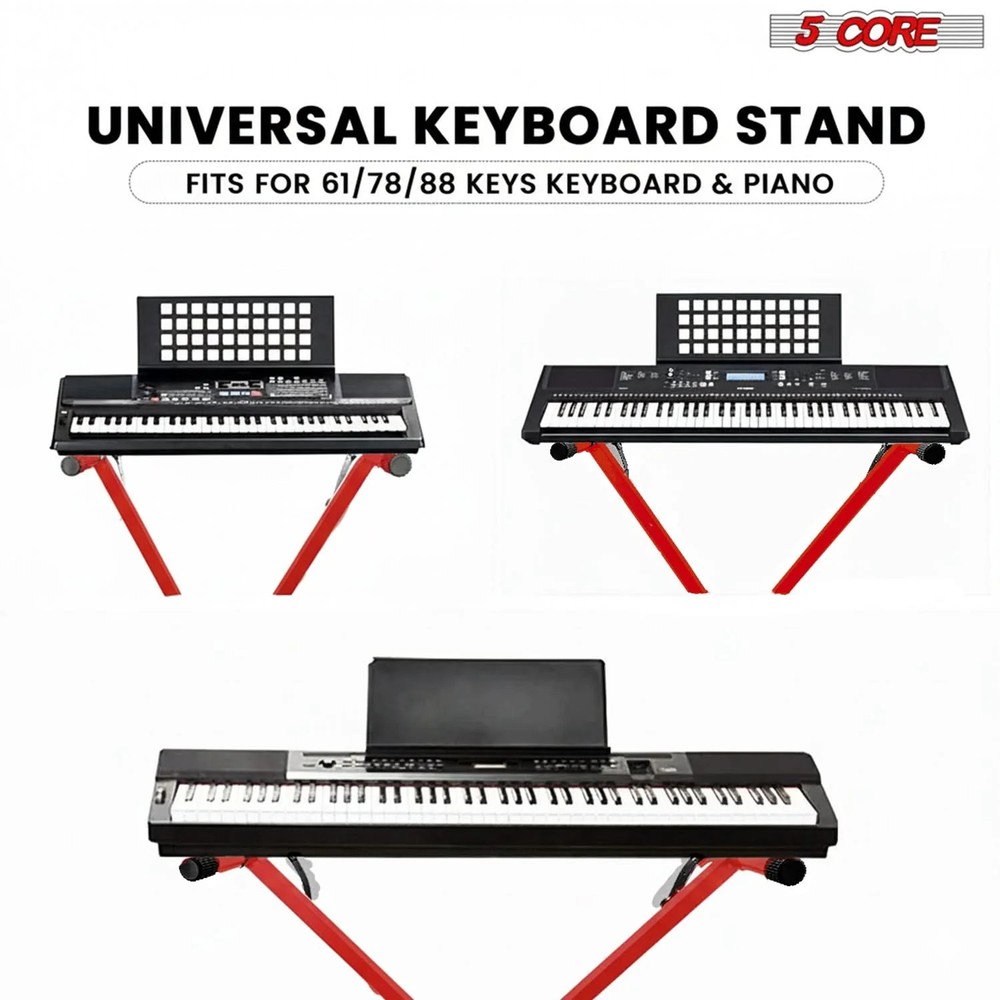 5Core Keyboard Stand X Shape Adjustable Foldable Piano Stand w Locking Strap