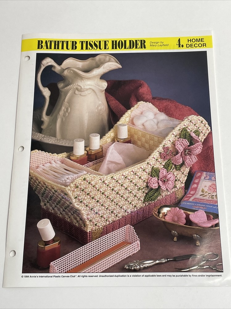 Annie's Attic Bathtub Tissue Holder Plastic Canvas Pattern