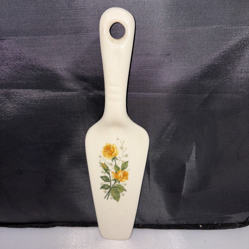 Vintage Decorative Porcelain Cake Server Cutter yellow rose patterned