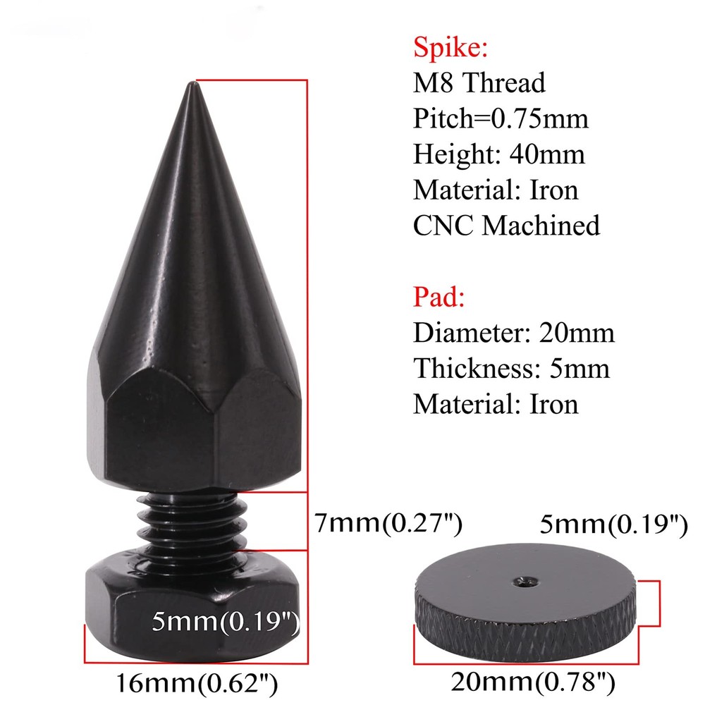 Flushbay 4 Pack Speaker Spikes Floor Protectors Adjustable M8, Black