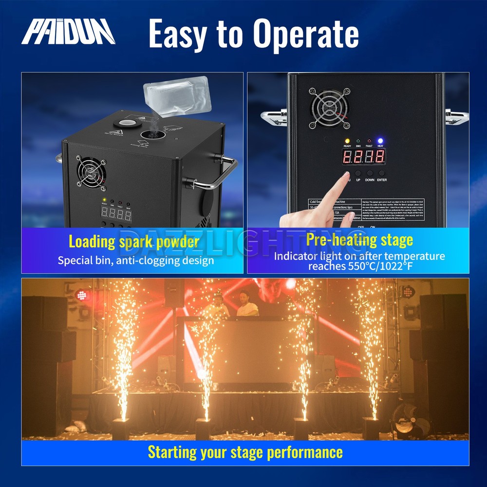 PAIDUN 4PCS Cold Spark Machine 750W DMX Firework 3.2-13.1FT Range Stage Effect