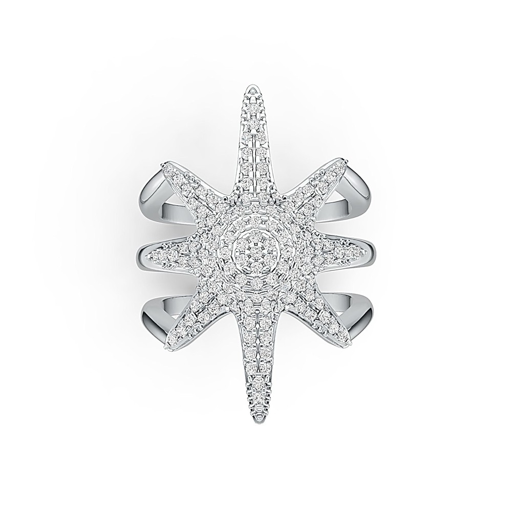 Sterling Silver Ring Starbust Theme With White Topaz or Moissanite