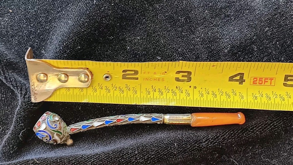 RUSSIAN IMPERIAL SOLID SILVER & CLOISONNE ENAMEL CIGARETTE HOLDER / PIPE