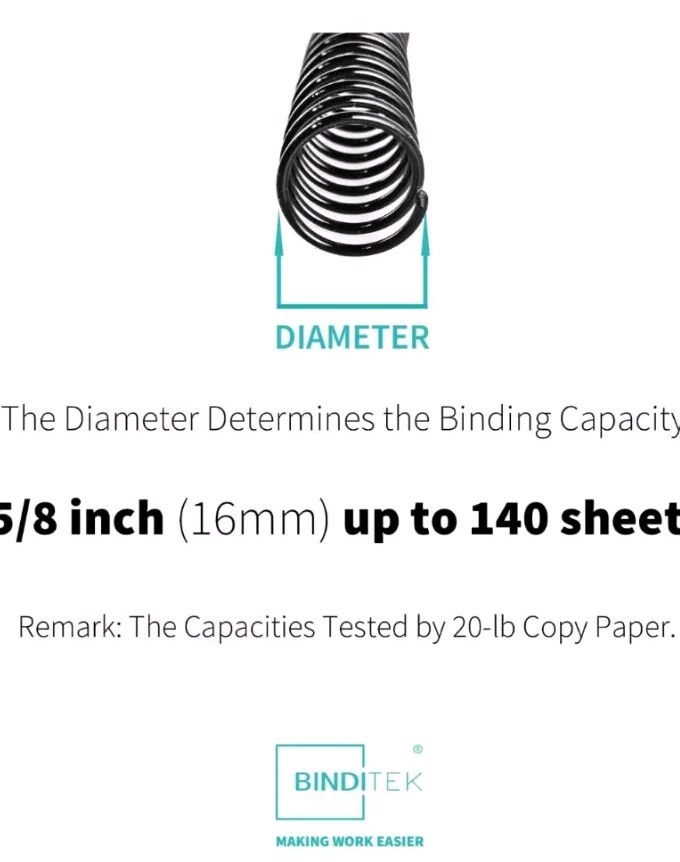 Binditek 100 Pack Plastic Spiral Binding Coils, 16mm(5/8"), 140 Sheet Capacity