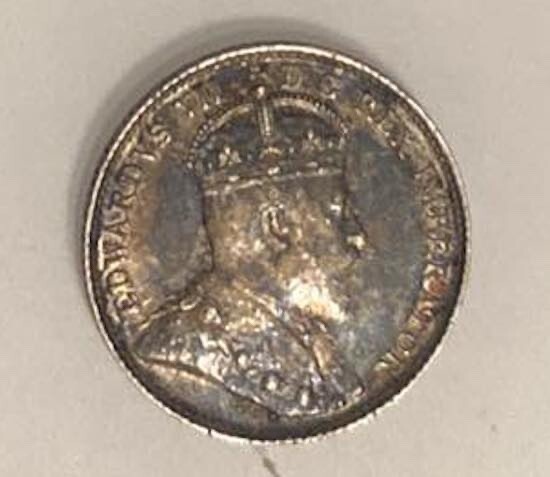 Toned AU 1905 Canada 5 Cent Silver