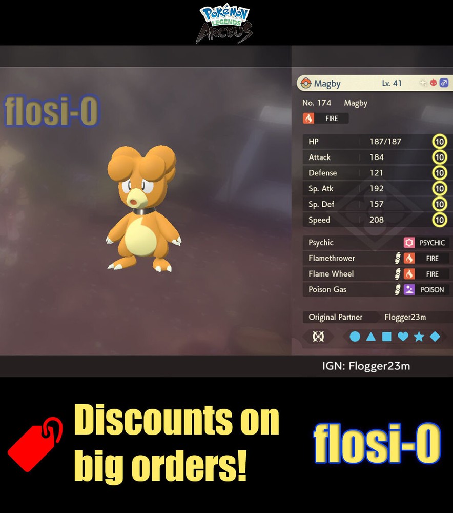 6IV Shiny Alpha Magby Max Effort Level Pokemon Legends Arceus