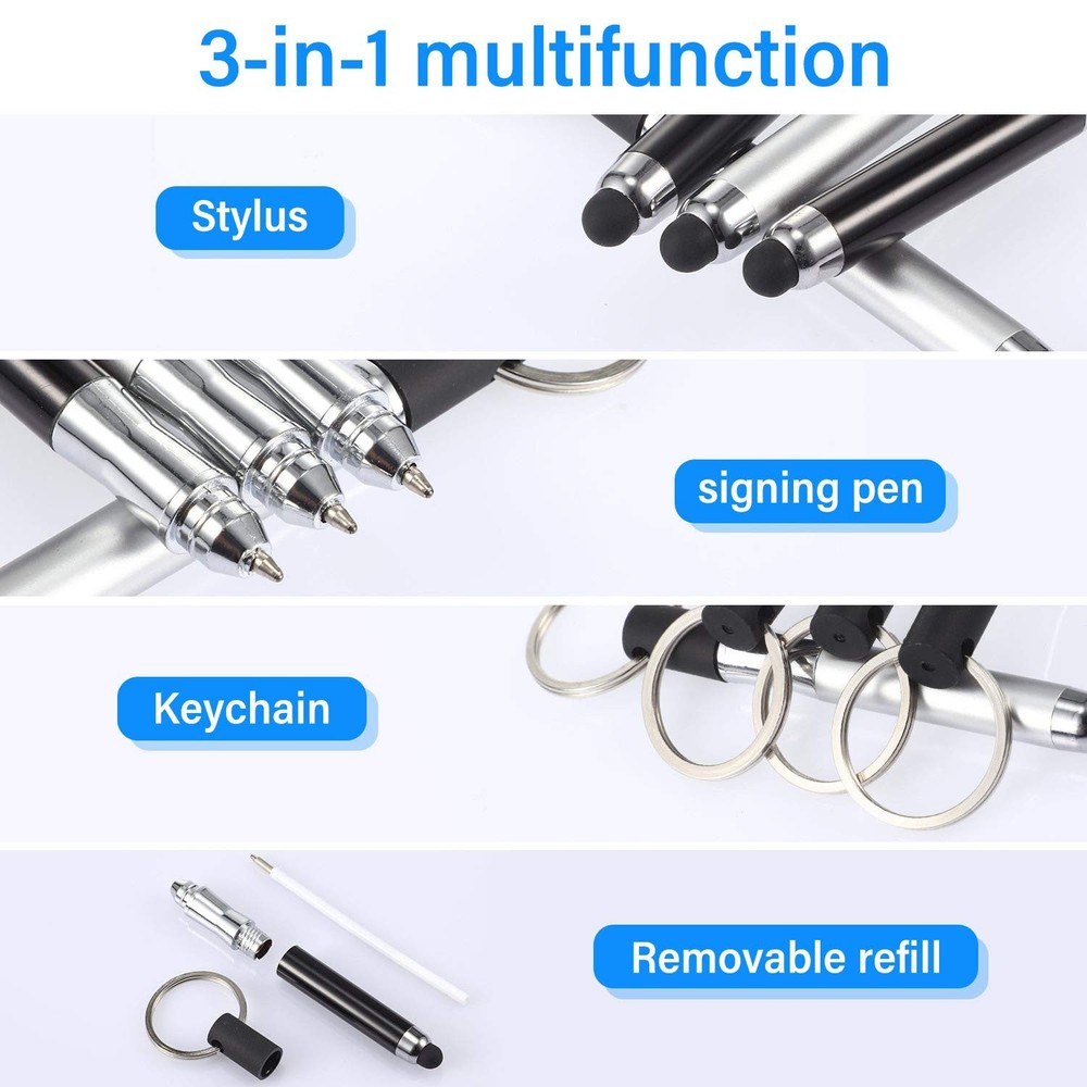 4 Pieces Mini Stylus Pen with Keyring Loop 3in1 Accessory Bullet Capacitive K...