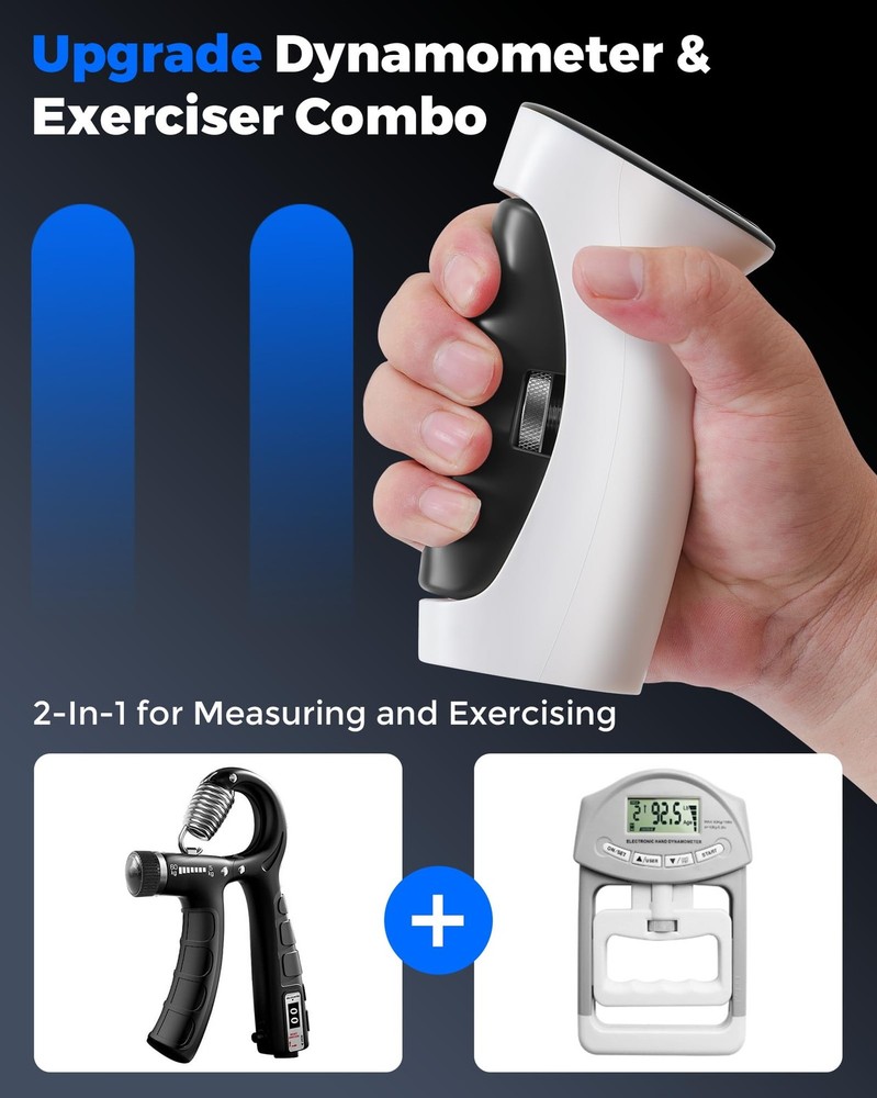 Hand Grip Strength Tester Dynamometer: Digital Electronic Standard, White