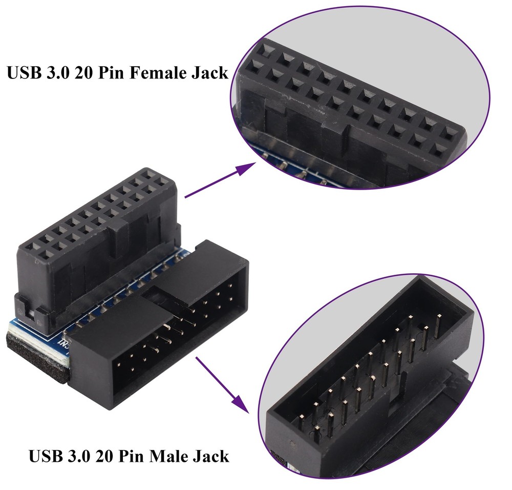 2PCS Down Right Angle USB 3.0 19-Pin Motherboard Internal Header Adapter 20pin