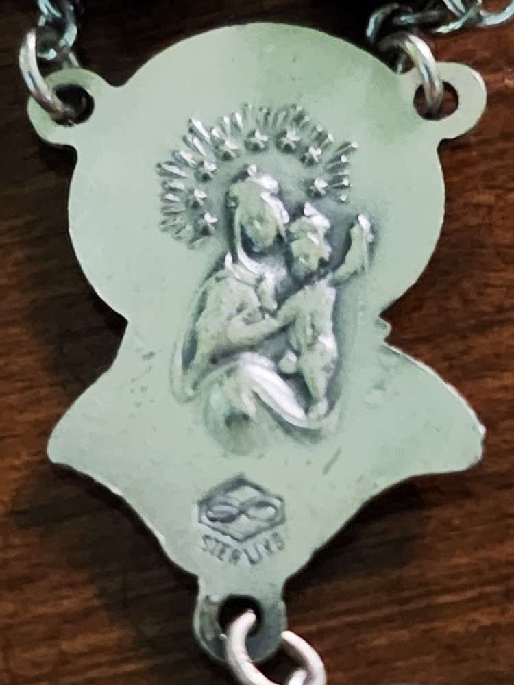 Vintage All Sterling Silver Compressed Rose Petal Beaded Rosary & Vtg Black Case