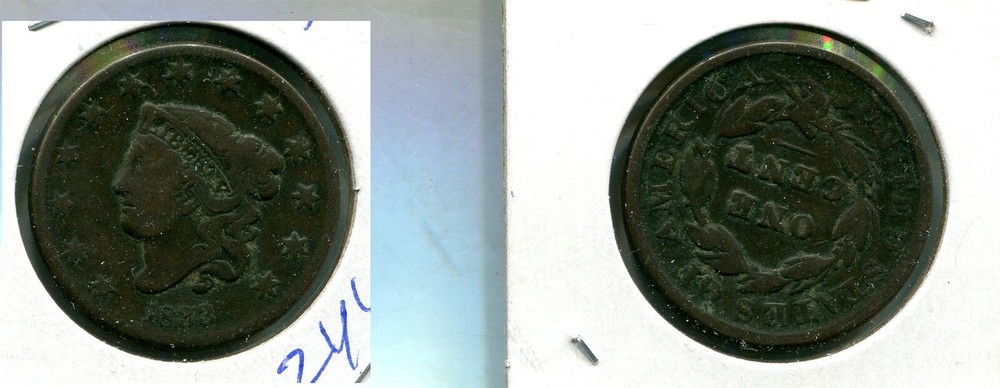 1833 CORONET HEAD LARGE CENT TYPE COIN FINE 244S