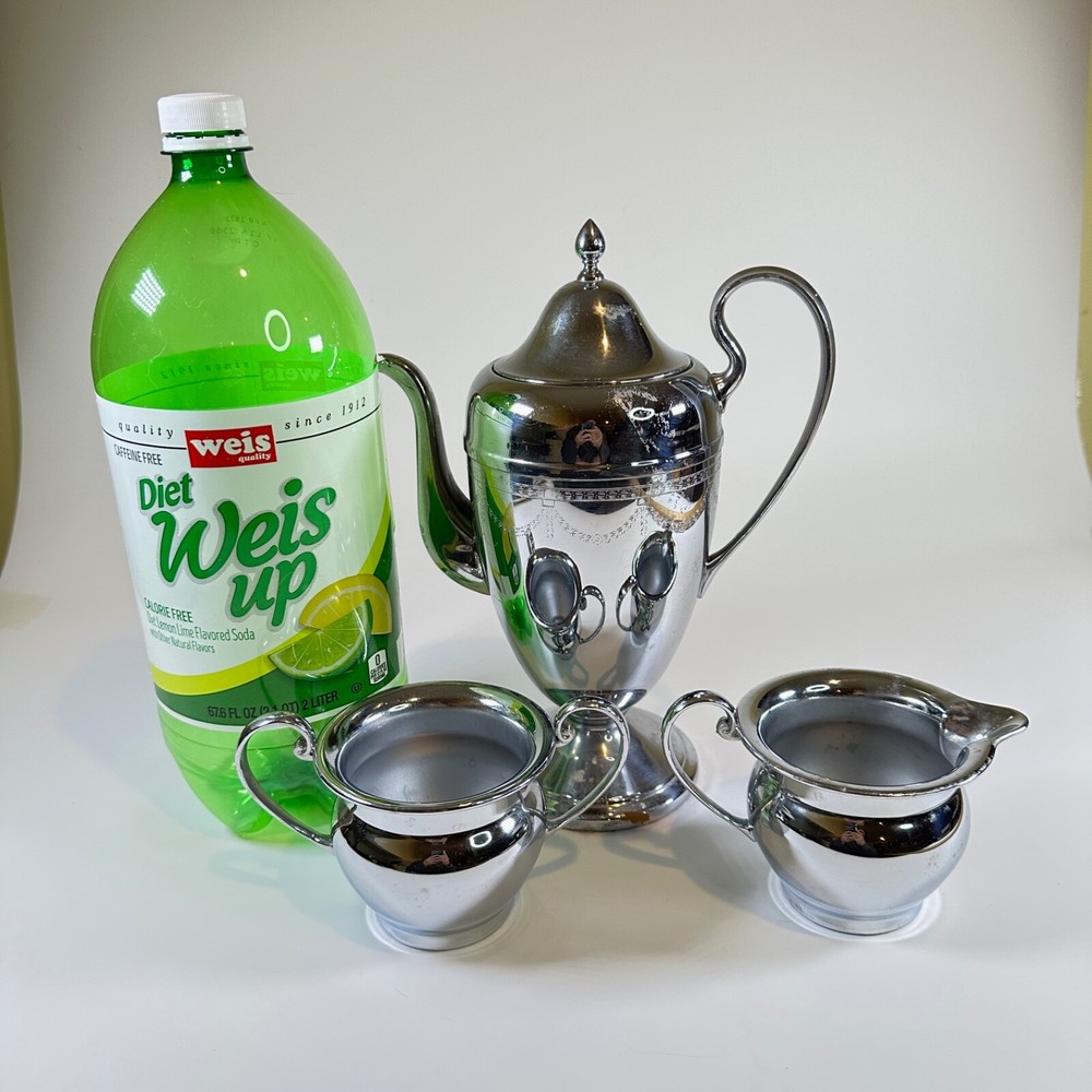 Farberware Teapot with Cream and Sugar Holders Vintage