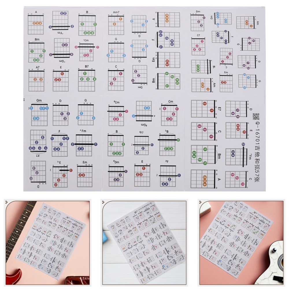 57 Pcs Portable Guitar Chart Beginner Chord Accessory Easy Chords