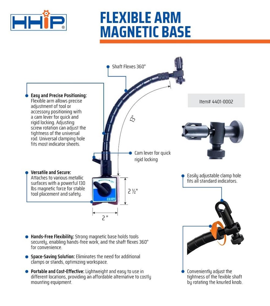 Flexible Magnetic Base with On Off Switch for Dial Indicators 360 Degree Stem