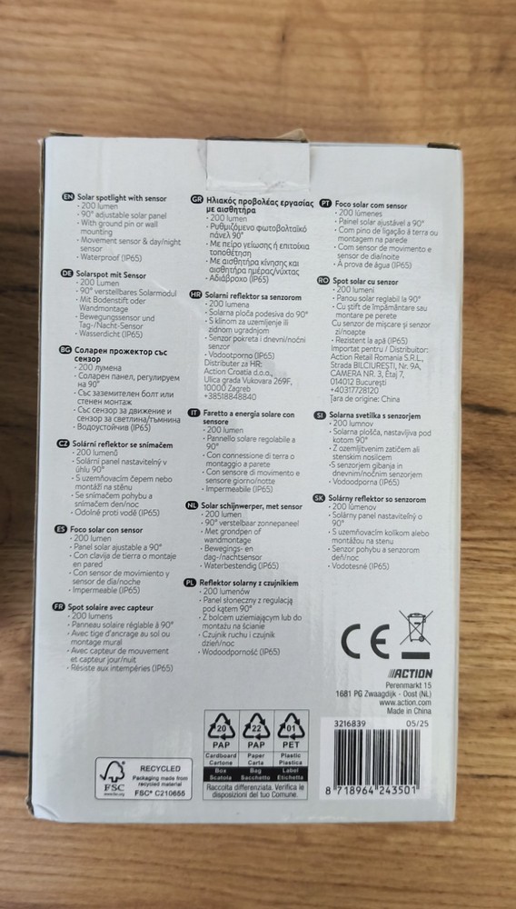 Outdoor LED spotlight light - solar panel - motion sensor IP65 6500k