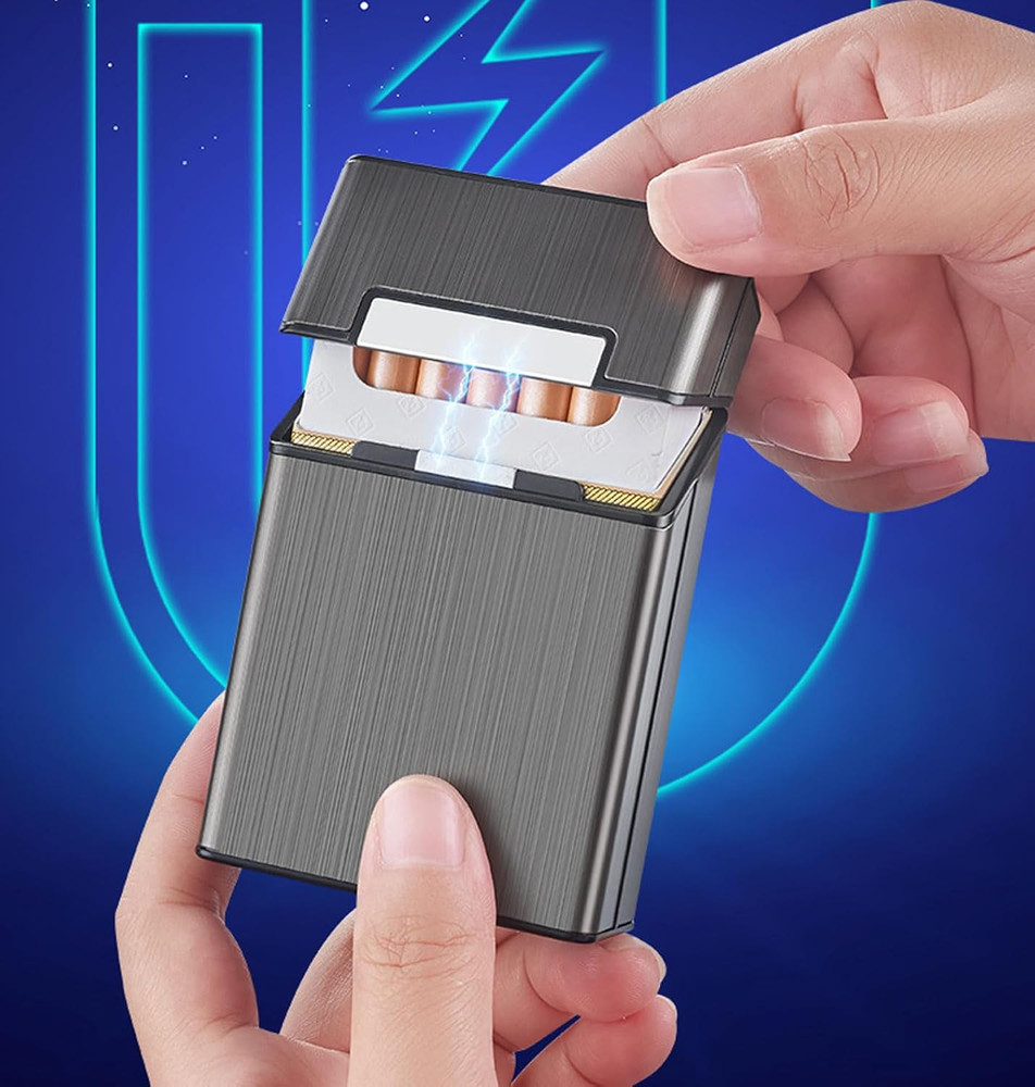 Cigarette Case Brushed Metal Cigarette Case with Magnetic Switch Flip Closure...