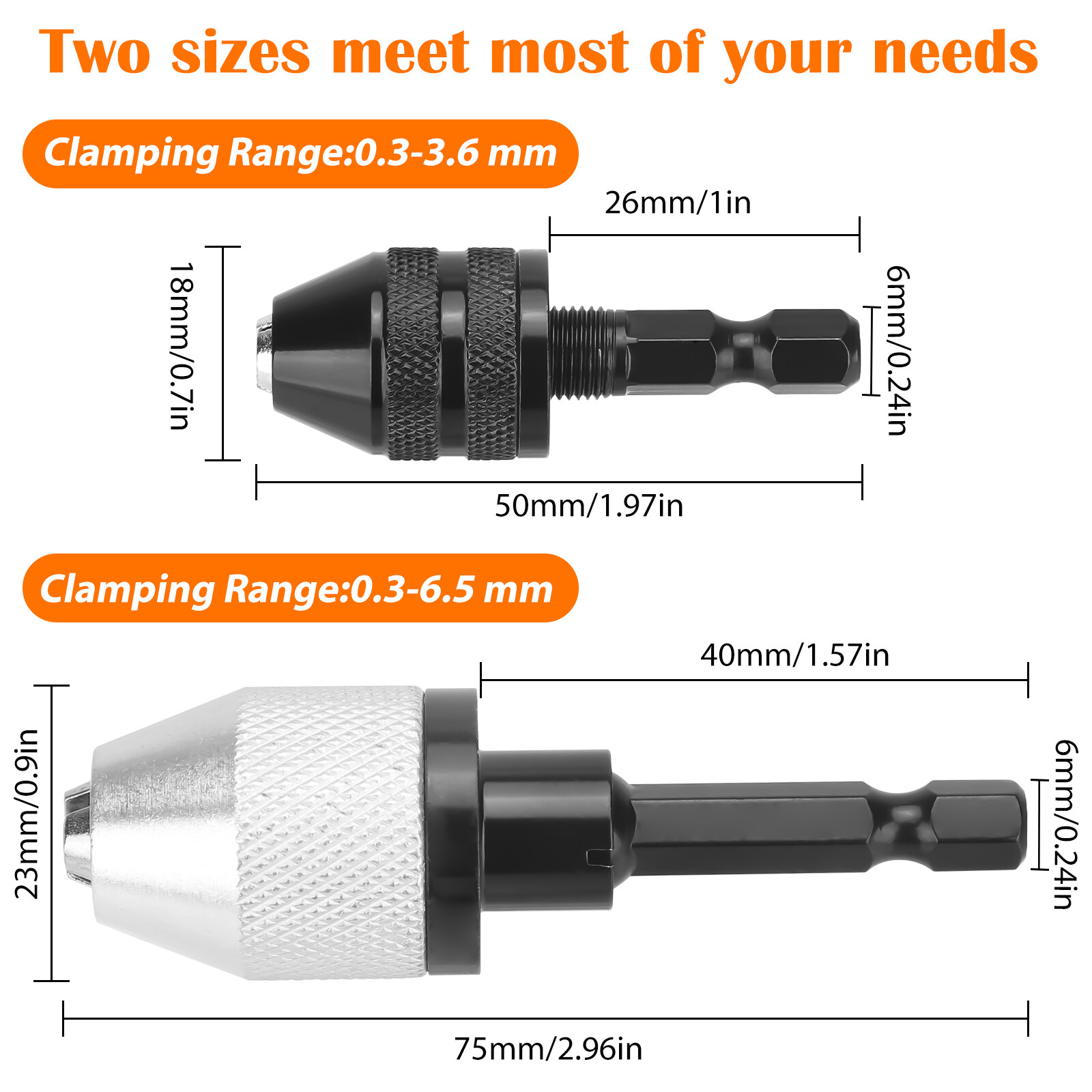 2x Keyless Chuck Conversion 1/4" Hex Shank Adapter Drill Bit Quick Change Driver