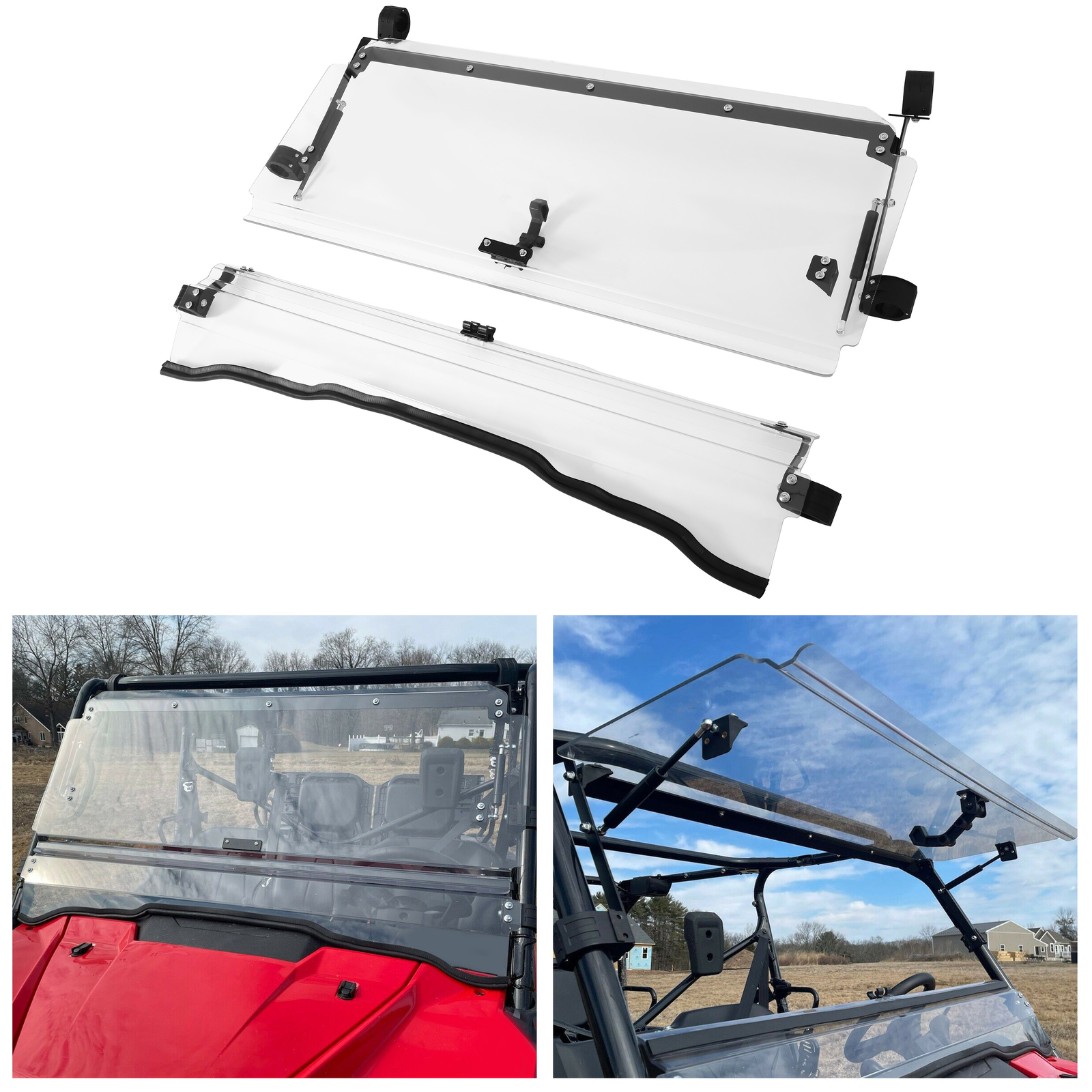 For Honda Pioneer 1000 / 1000-5 Clear Scratch Resistant Flip Windshield 2016-24