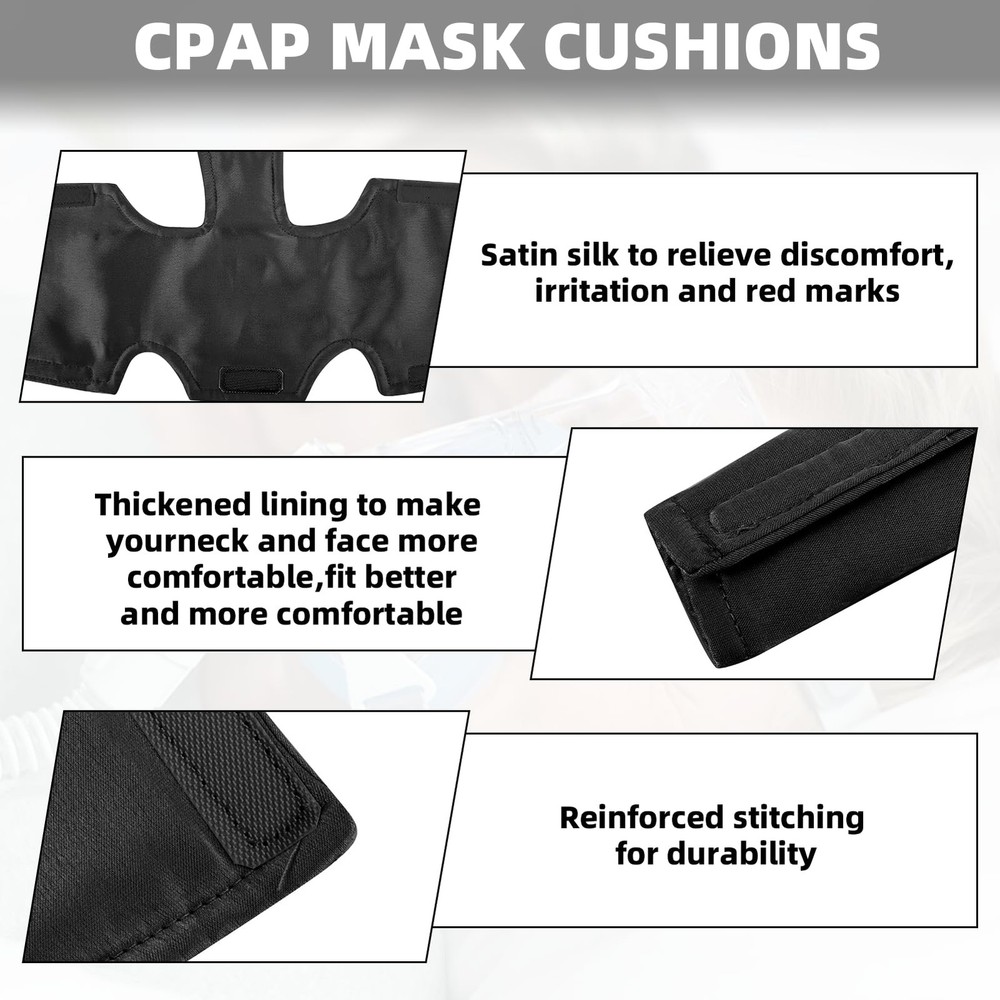 Satin CPAP Strap Covers Soft, Neck Pad for Headgear Straps, Black