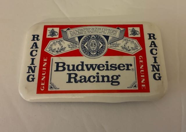 Vintage Budweiser BUD Beer Racing Team Rectangle Button Pinback