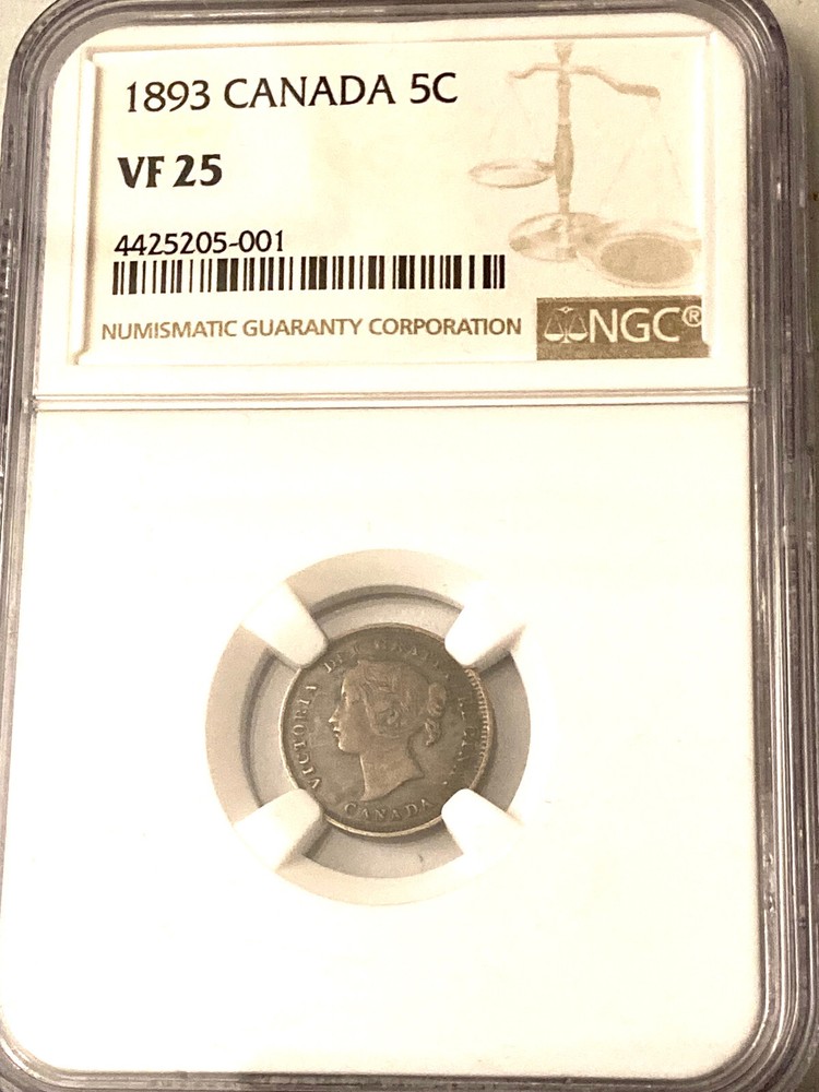 1893 CANADA 5c SILVER COIN NGC VF 25