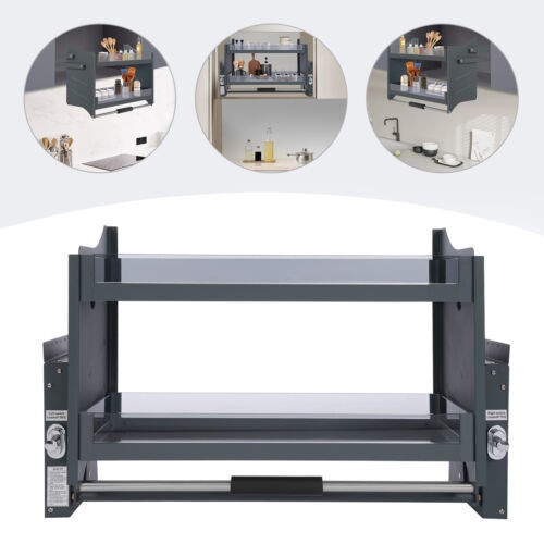 Pull Down Shelf Upper Kitchen Wall Cabinet Storage Organizer Dark Grey USA