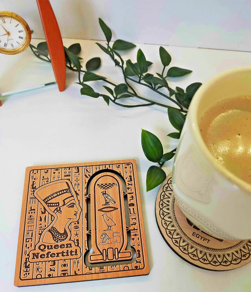 Personalize, Customize Your Name into Hieroglyphic with Queen Nefertiti Coaster