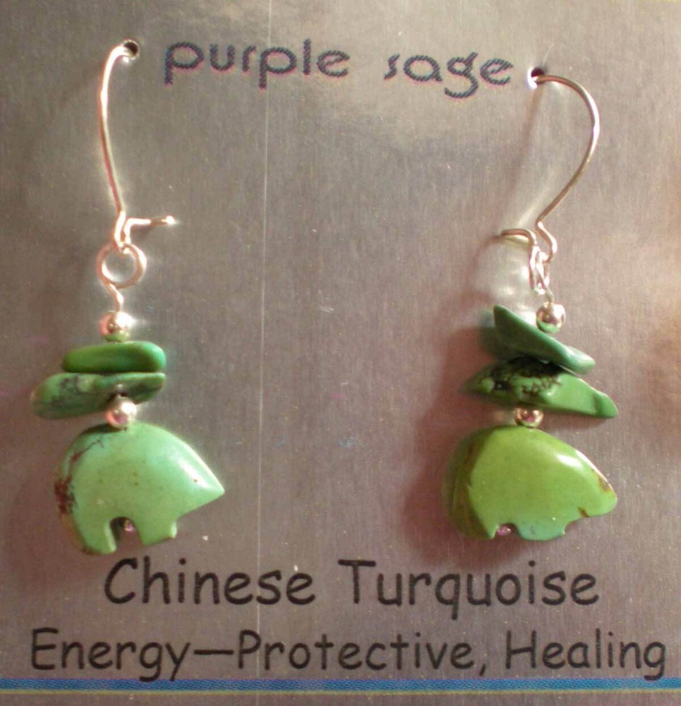 Chinese Turquoise Bear Totem Earrings - Protective, Healing e142
