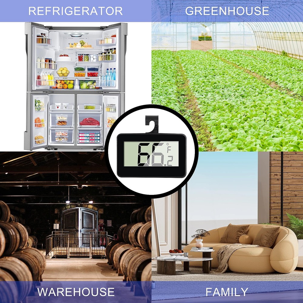 2Pcs Digital Refrigerator Fridge Thermometer Mini Freezer Thermometer Room Th...