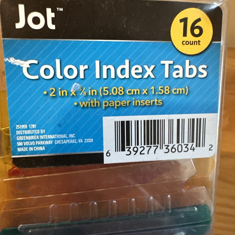 Jot color index tabs, 16 count