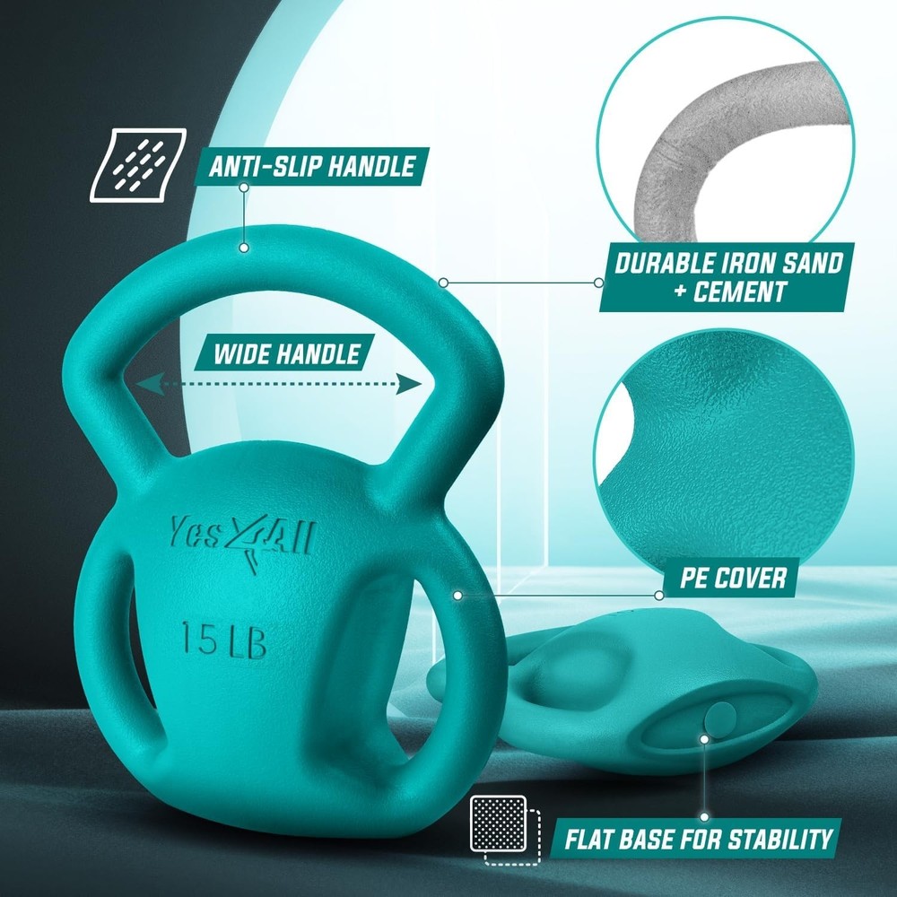 15LB Kettlebell Strength Training Women Wide Multi-grip Textured Handle