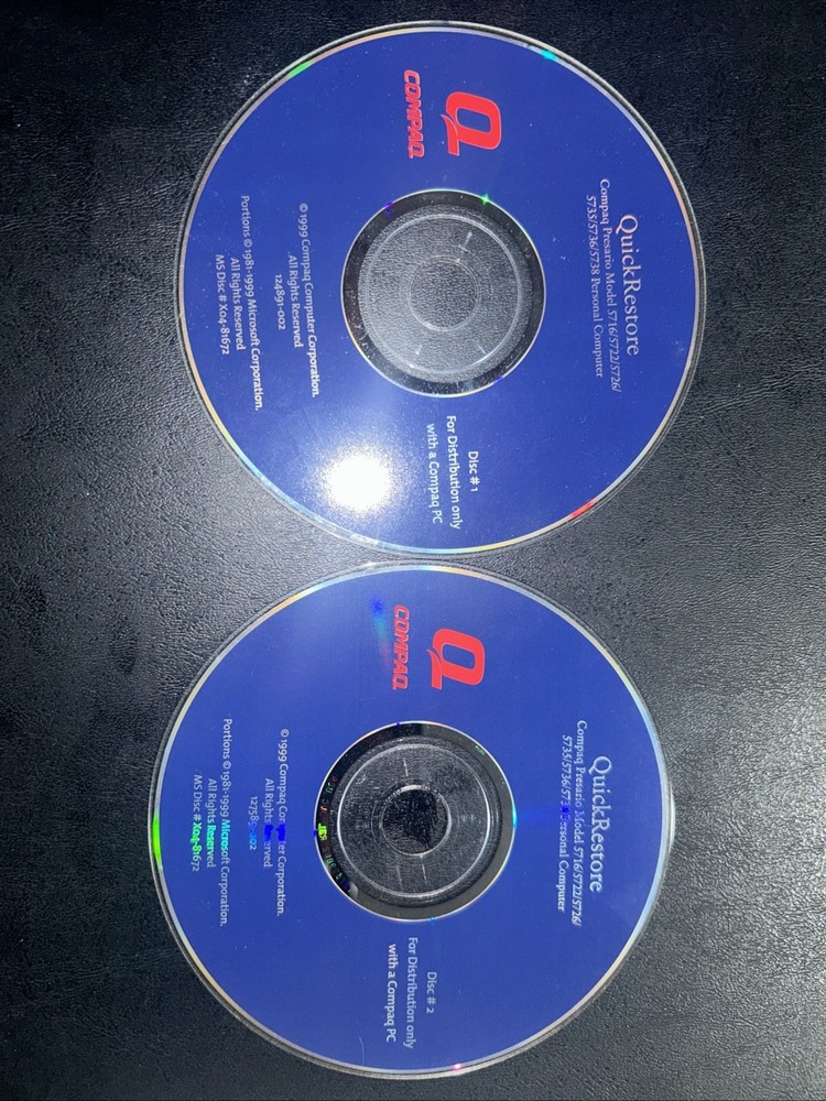 Compaq Presario Quick Restore Disc #1 & 2 (1999) PC Computer CD-ROM