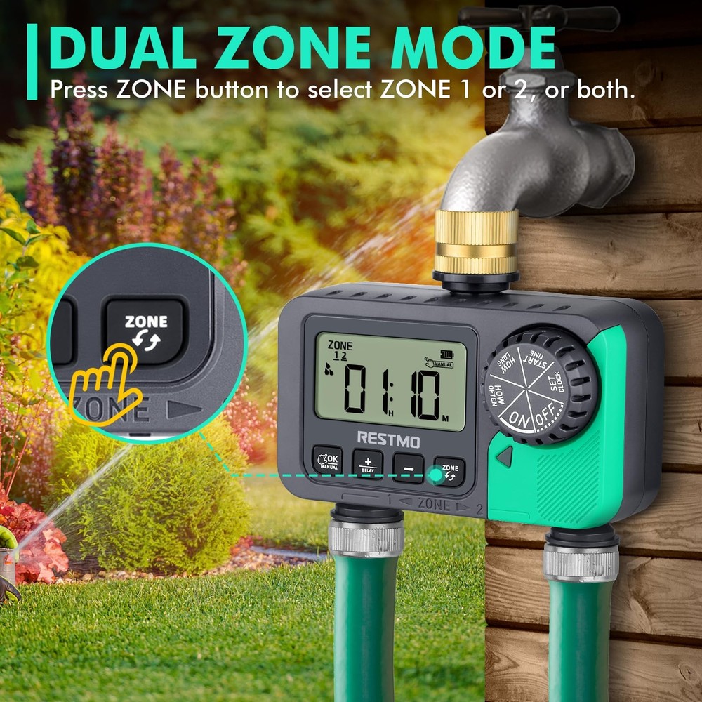 Water Timer for Garden Hose, Sprinkler Timer with Brass Inlet, Automatic Digi...