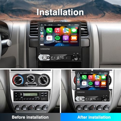 Type-C&USB Single-Din-Carplay& Android-Auto 1-Din Flip Touch Screen Car Stereo