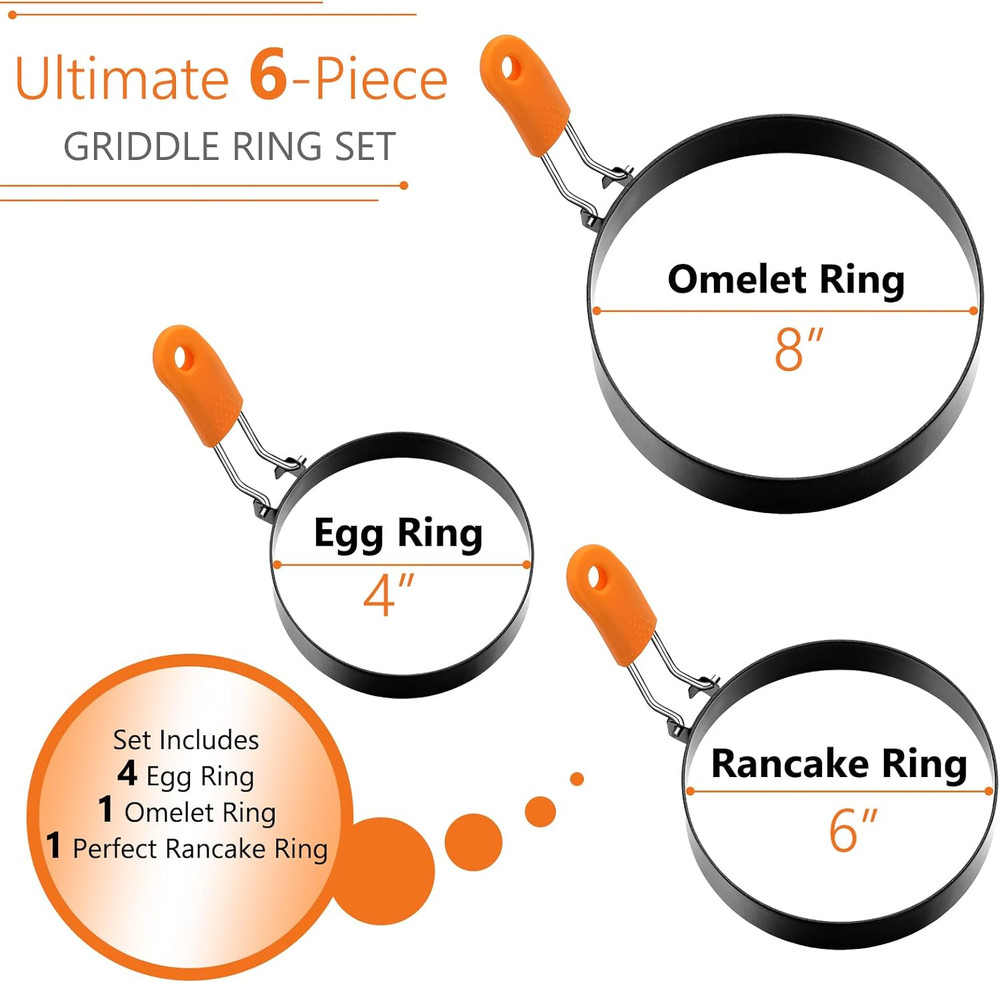 6 Pcs Egg Ring Pancake Ring Set Stainless Steel Fried Egg Molds Griddle Pancake