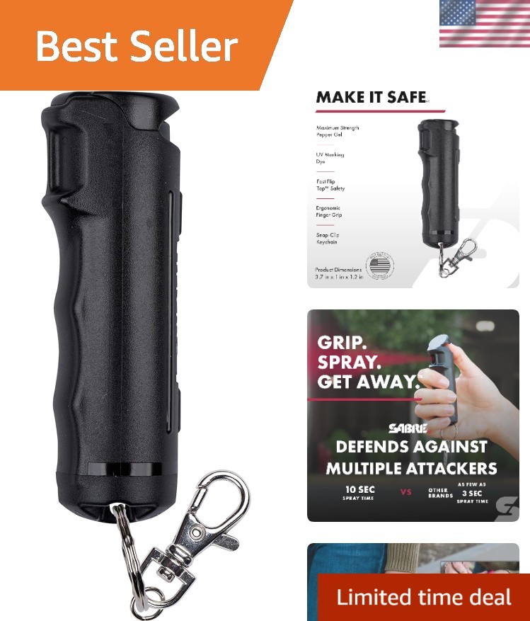 Sabre Pepper Gel with Snap-Clip Keychain - Maximum Strength & Fast Access